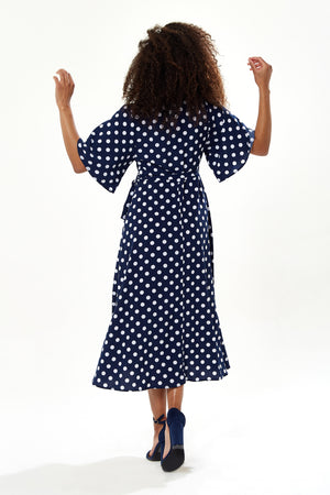 LIQUORISH BIG POLKA DOT MIDI WRAP DRESS IN NAVY – Liquorish Online